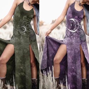 Vestido Boho Vintage para Mulher, Gótico, Medieval, Lua, Es