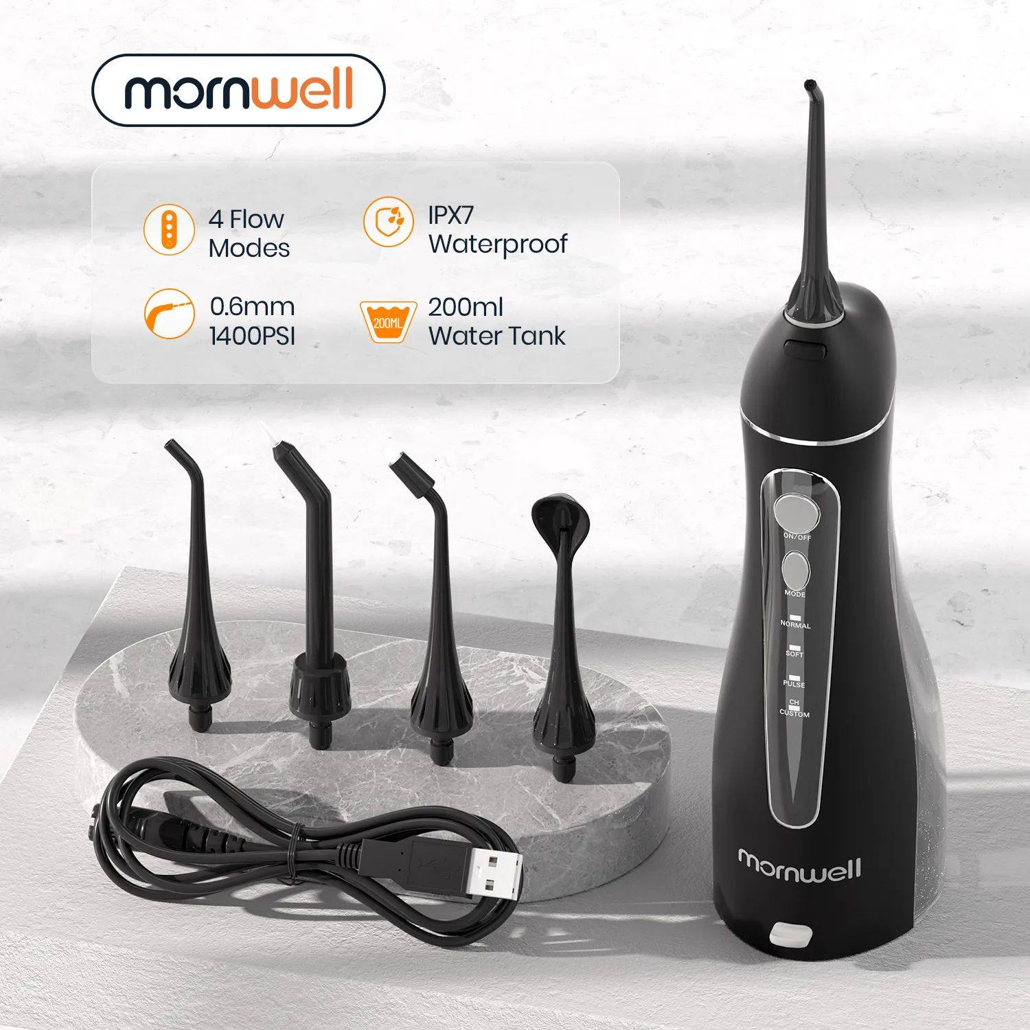 Mornwell-Irrigador Oral Portátil com Bolsa de Viagem, Floss