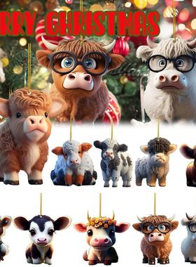 árvore de Natal ornamento, gado vaca, estatueta dos desenho