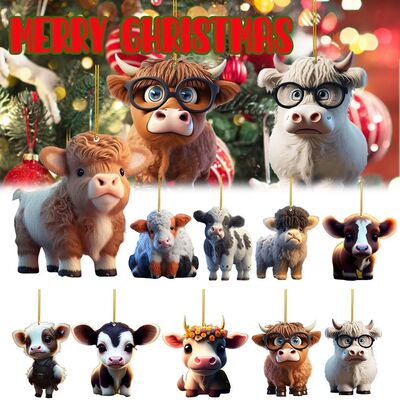árvore de Natal ornamento, gado vaca, estatueta dos desenho