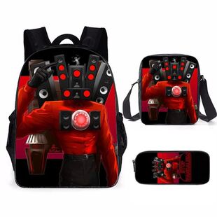 3PC-Set Skibidi Toilet Children's Backpack Boy School Bag fo