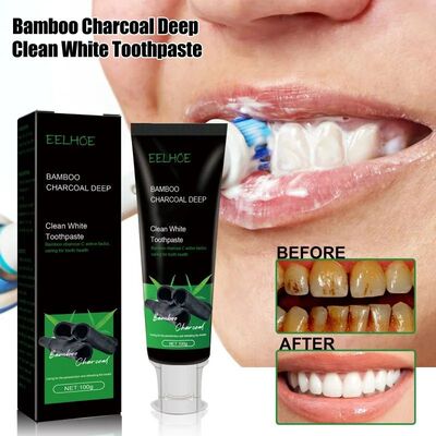 Creme dental preto carv?o vegetal de bambu, Limpeza profunda