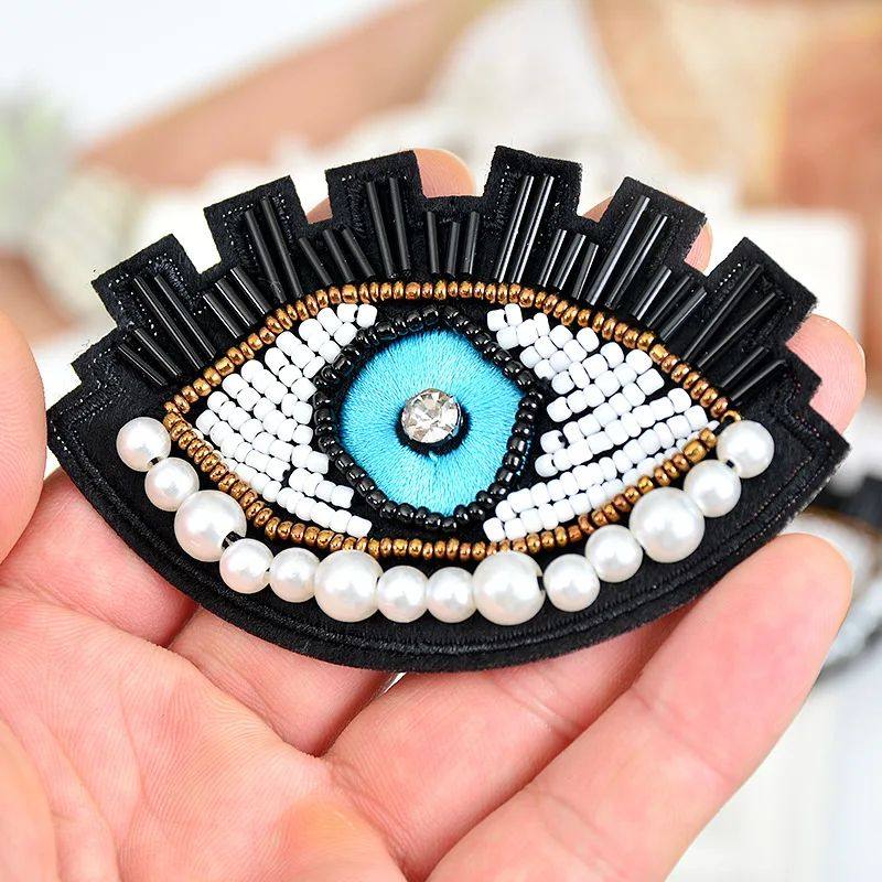 M?o frisada Bordado Eye Patch, Pérola Adesivos para Vestuá