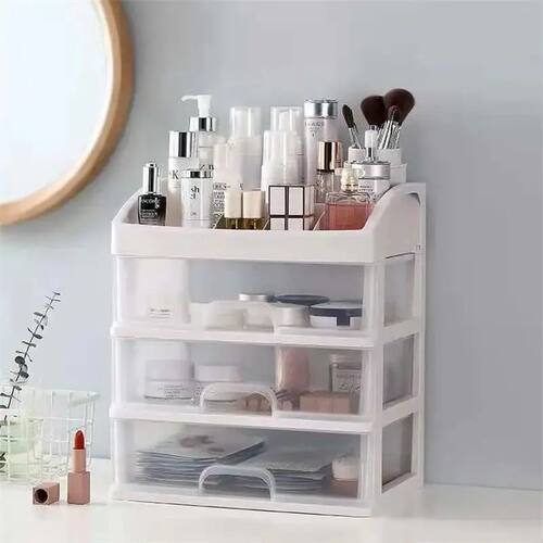 1pc Transparent Plastic Four Layer Three Drawer Desktop Draw