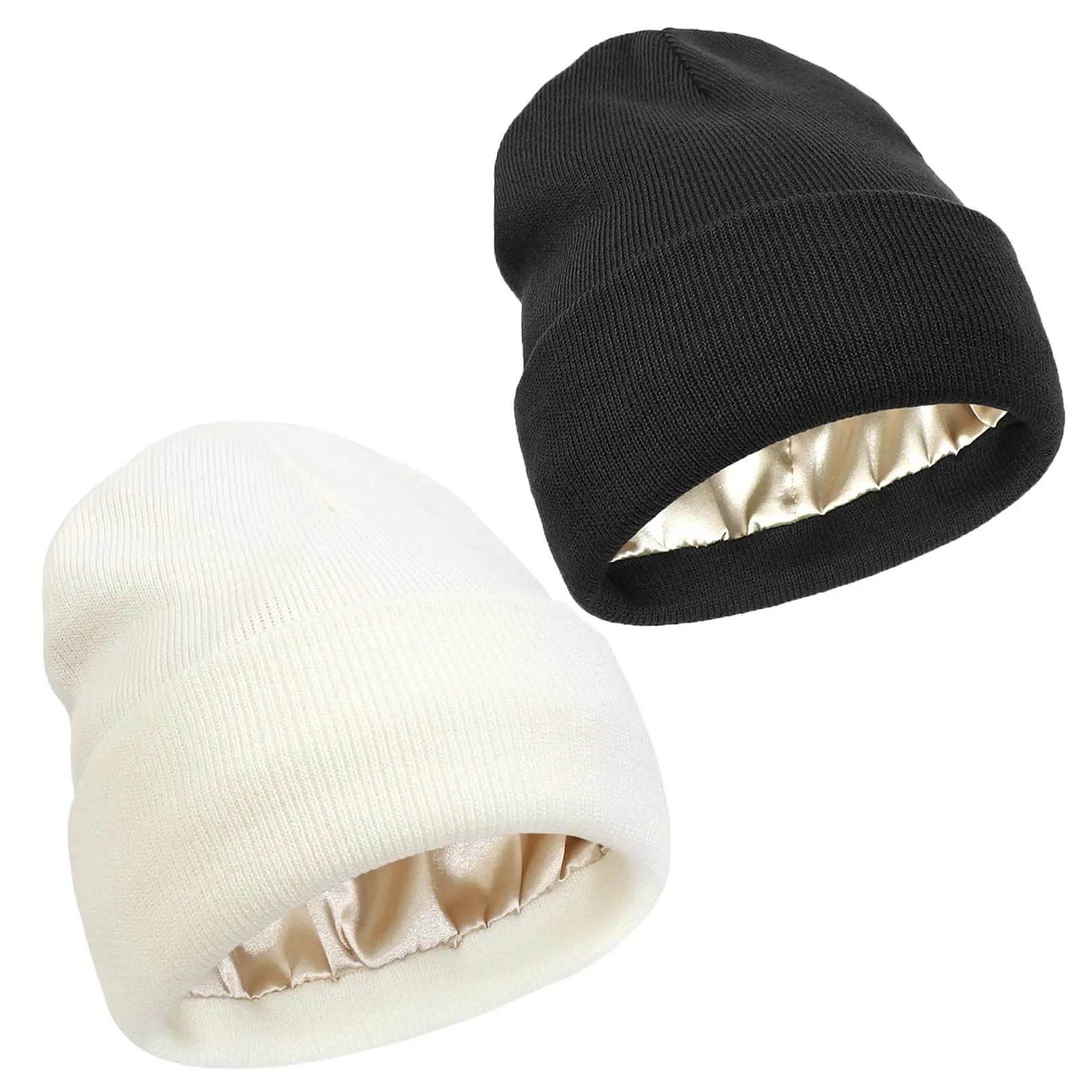 Unisex Satin Lined Beanie Hat For Women Winter Silk Lining S图片
