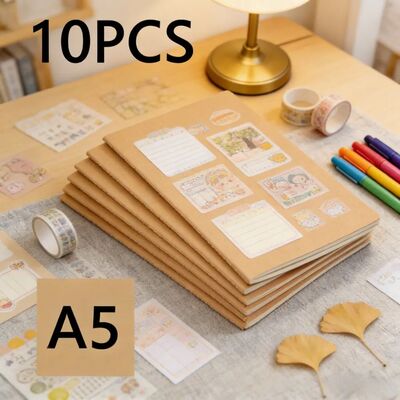 10PCS Kraft Paper Notebook Refills, Blank & Lined Pages, Tra