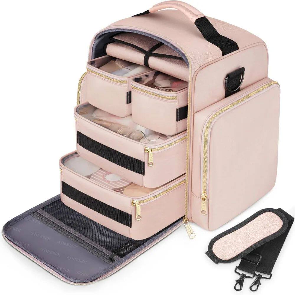 Large Travel Cosmetic Organizer Bag with 4 Removable Boxes J