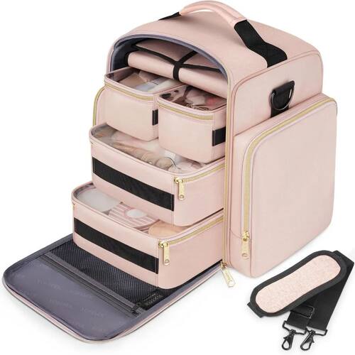 Large Travel Cosmetic Organizer Bag with 4 Removable Boxes J