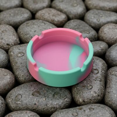 Silicone Ashtray Marbled Pink Green Deep Catch Basin Indoor