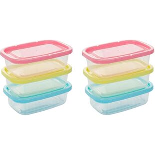 Six 709-milliliter rectangular plastic food containers with