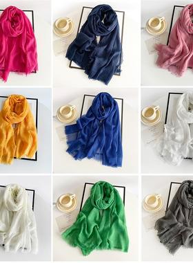 Solid cotton and linen scarf women silk scarf retro 棉麻围巾