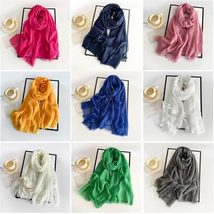 linen scarf women Solid retro and silk 棉麻围巾 cotton