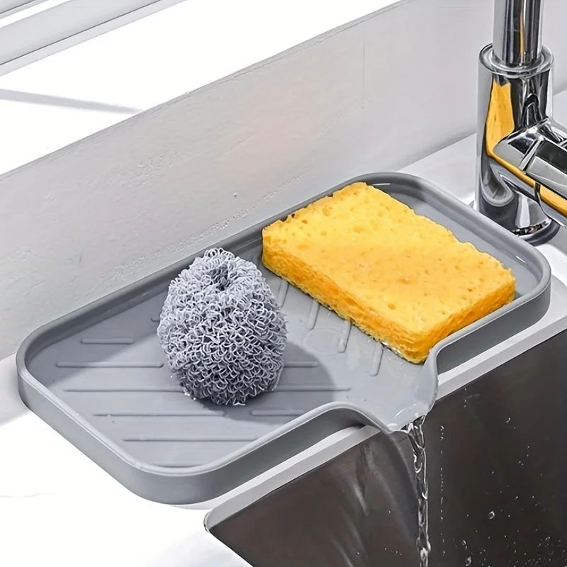 1pc Silicone Kitchen Sink Tray Soap Dish Holder With Drain T图片