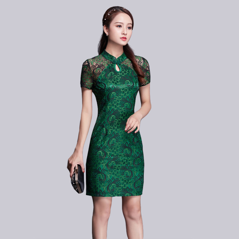 旗袍夏季2026新款女中国风水滴领显瘦日常蕾丝改良版旗袍式连衣裙