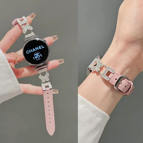 适用小米手表color S4 41mm表带watch S3真皮满钻蝴蝶S5女款腕带