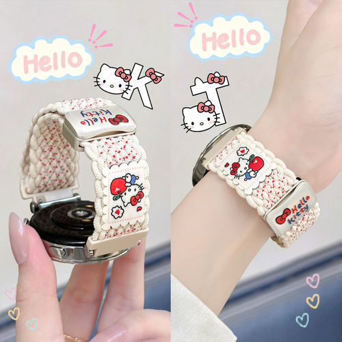 磁吸可爱KT猫适用oppowatch4pro/3pro表带编织oppowatchx2mini女