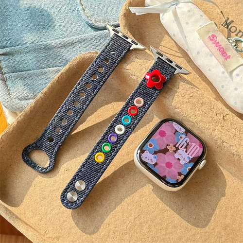 多巴胺花朵牛仔适用苹果iwatch10/9/8表带applewatch新款女小众