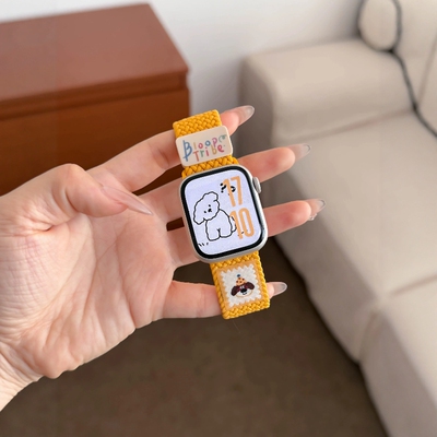 新款搞怪卡通尼龙编织适用苹果手表s10代42mm磁吸表带iwatchs98SE