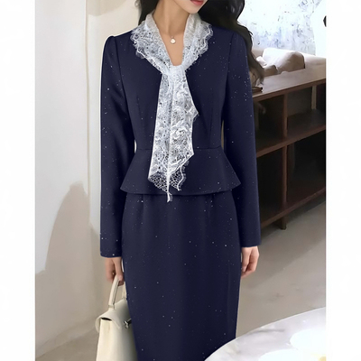 【爆款】法式气质蕾丝拼接女设计感小众显瘦连衣裙D4784