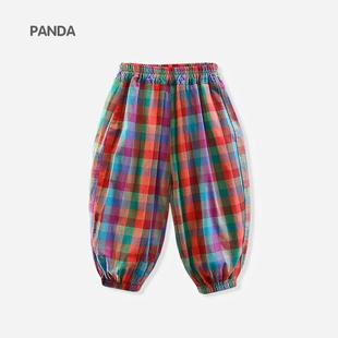 纯棉超薄宽松小女孩格子阔腿裤 女童夏季 女宝宝防蚊裤 休闲裤 薄款