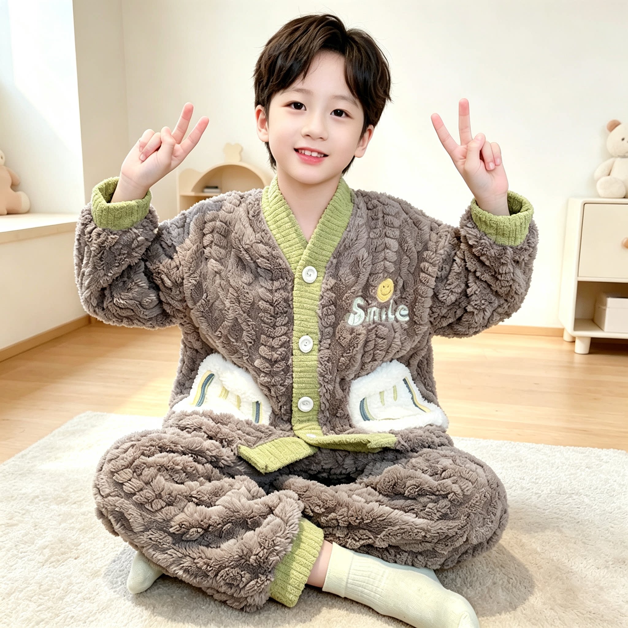 全棉纯棉儿童珊瑚绒睡衣男童秋冬季2026新款冬款法兰绒青少年小男