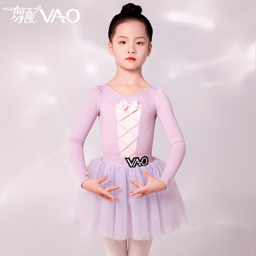 女童民舞服VAO舞配舞服拉丁舞练功服女考级新款蓬蓬裙紫色套装TJ