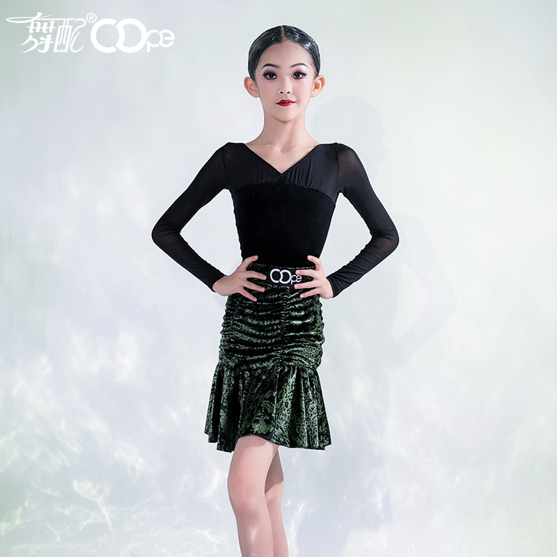 舞配女童拉丁舞服网纱拼接练习服