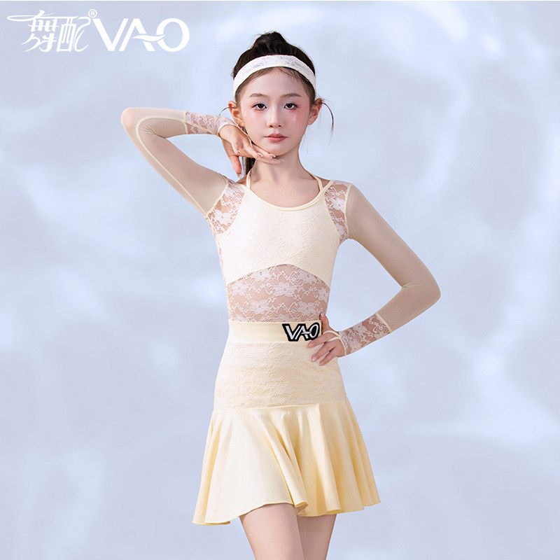 舞配女童拉丁蕾丝长袖练功套装