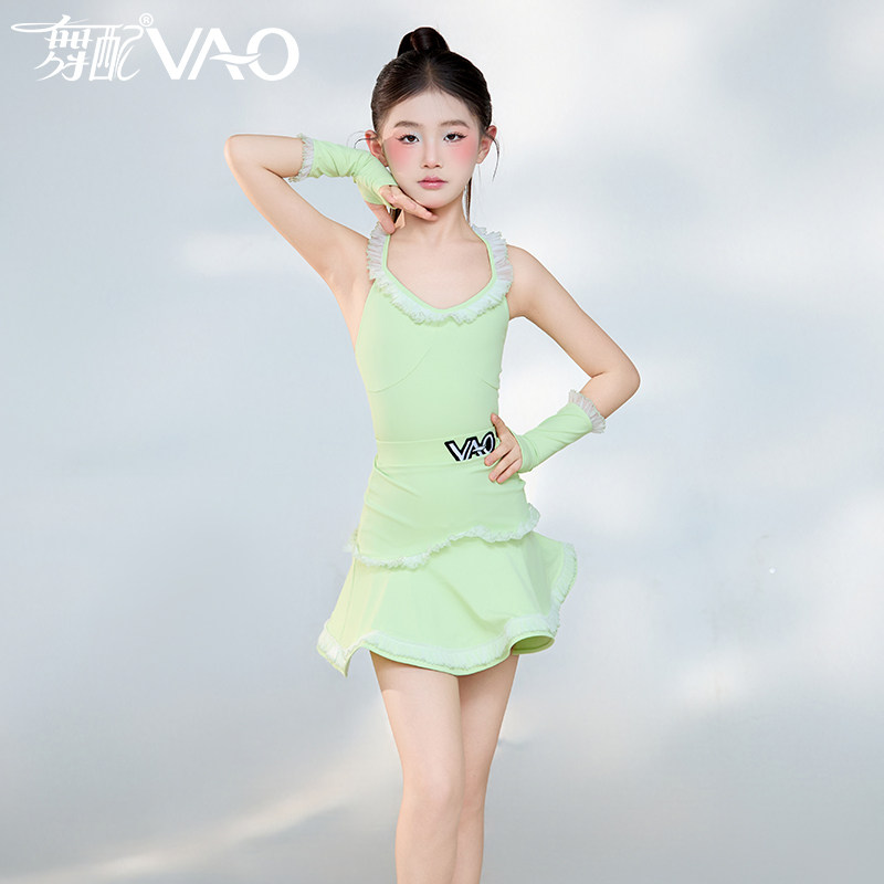 2026新款女童拉丁舞练功服绿色