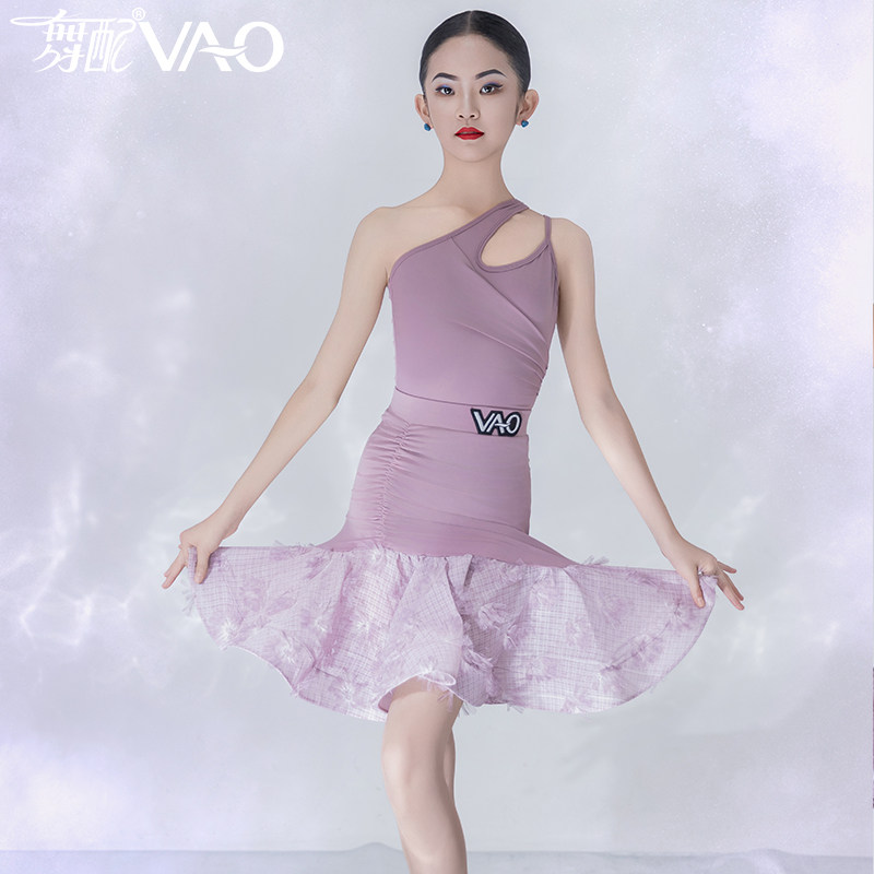 拉丁舞服女童VAO舞配舞服表演服拉丁舞练功服女新款单肩鱼骨裙TJ