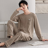 全棉纯棉6XL特大号纯棉长袖 睡衣男春秋加肥加大码 260斤青年休闲肥