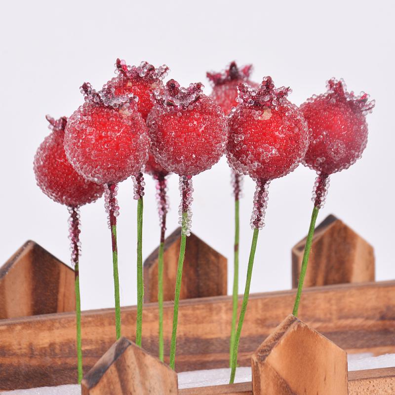 仿真红色浆果果子带白霜 圣诞节装饰DIY手工花环装饰材料摄影道具