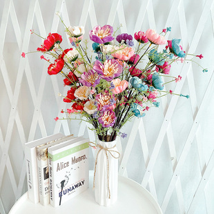 客厅餐桌花束装 饰插花艺摆件 家居摆放清新彩蝶花 仿真粉蝶杜鹃花