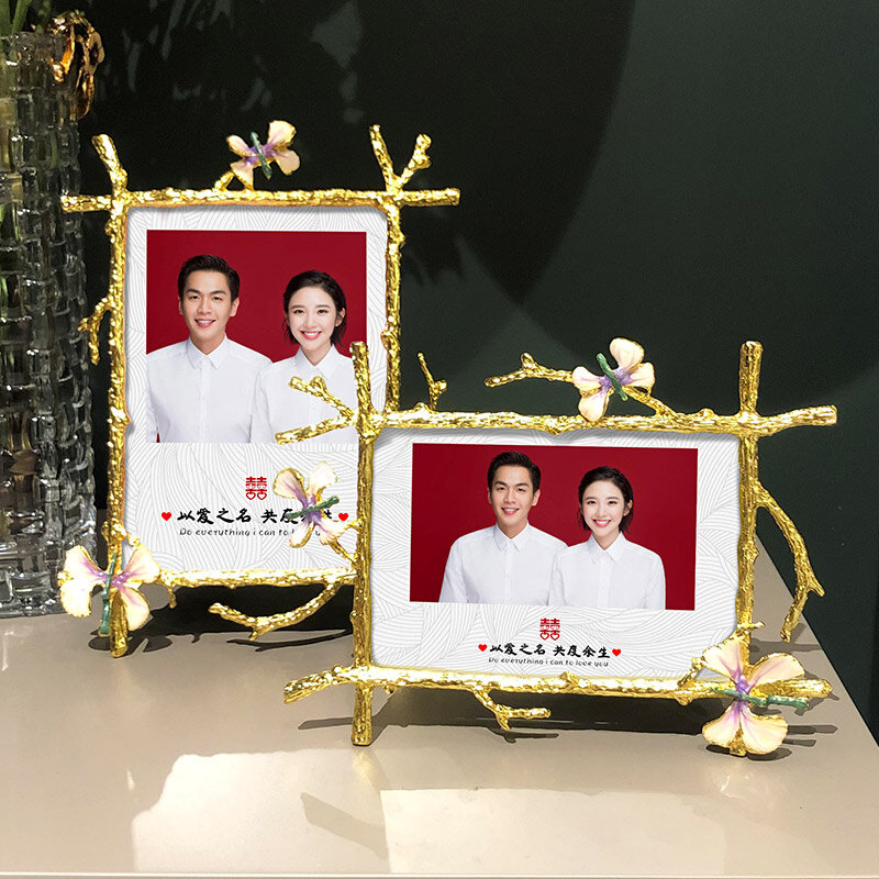 6寸婚纱登记照相l框创意六七7寸情侣相框摆台照片定制轻奢金属摆