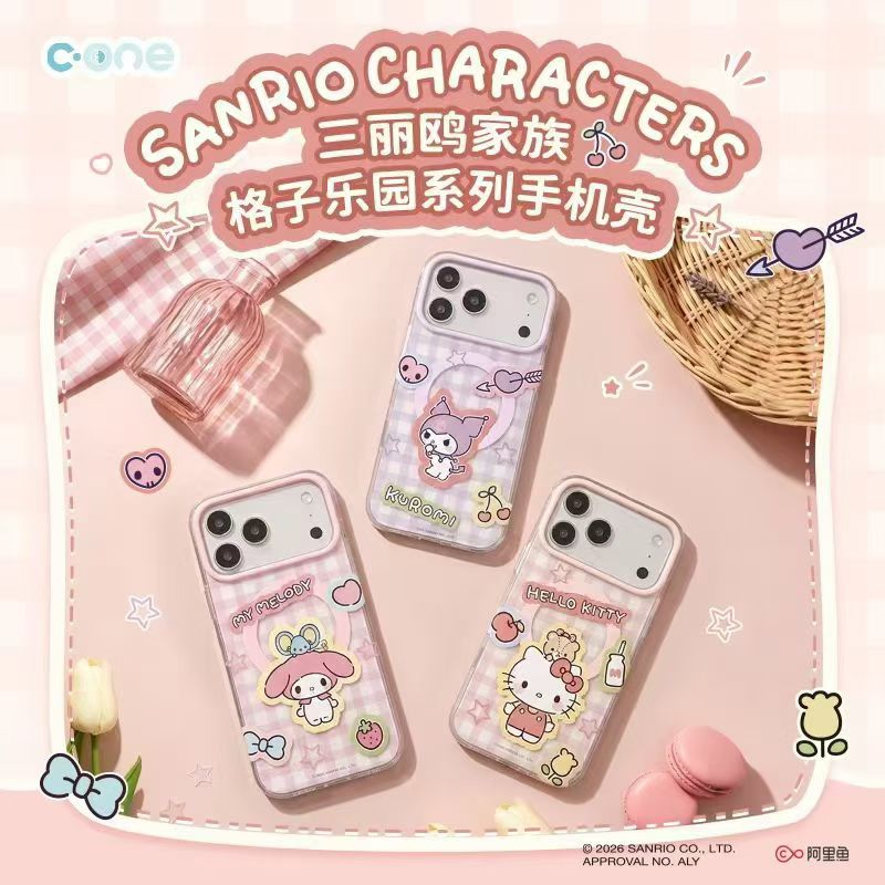 三丽鸥格子乐园系列磁吸手机壳适用于iPhone17/17Pro/17ProMax库洛米美乐蒂Kitty玉桂狗卡通可爱防摔保护套