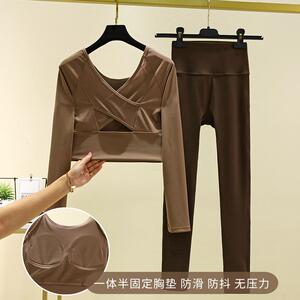 秋冬新款瑜伽服套装女高级感运动网纱交叉美背健身长袖透气训练服