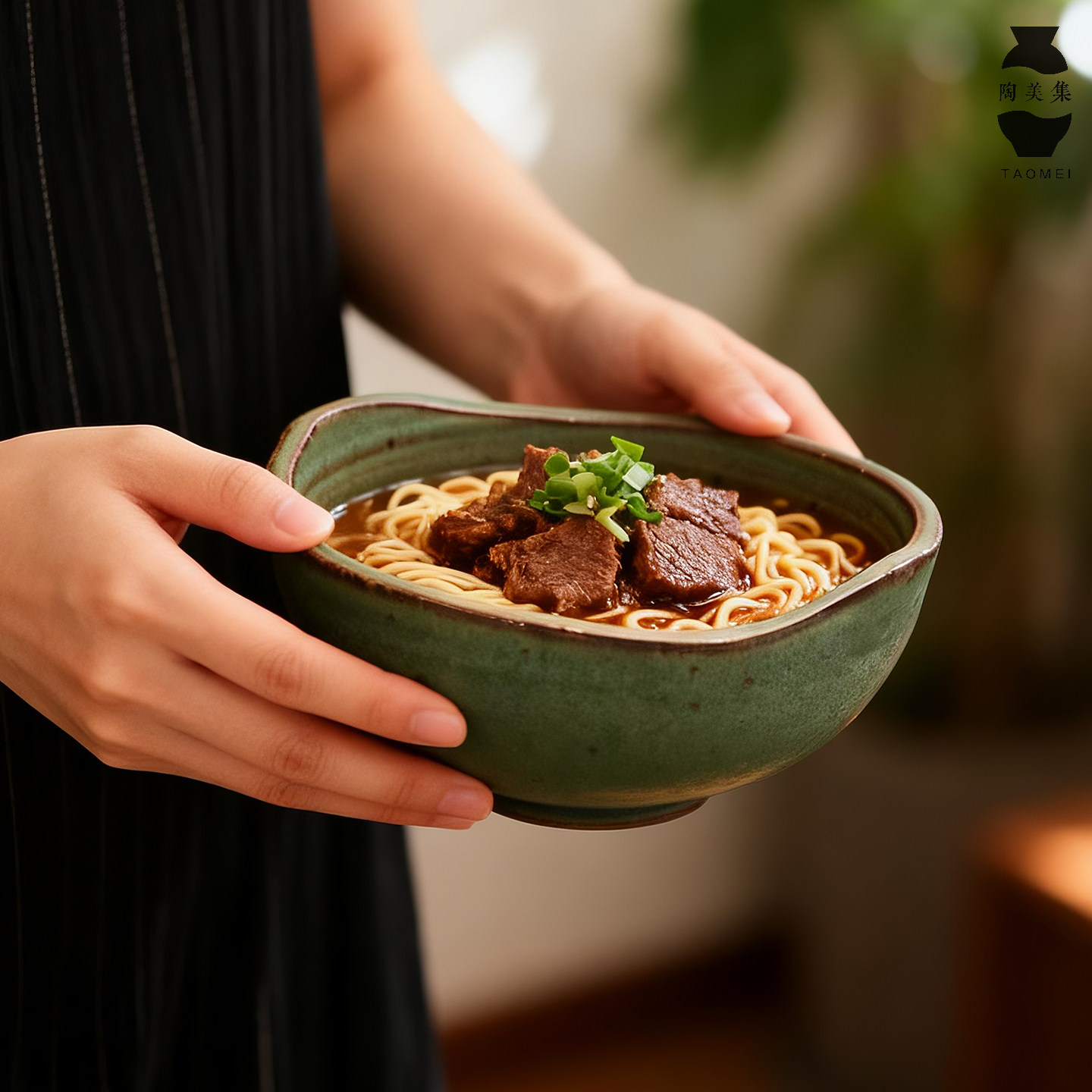 粗陶复古绿家用饭碗面碗汤碗小碗菜碗景德镇微波炉洗碗机陶瓷餐具