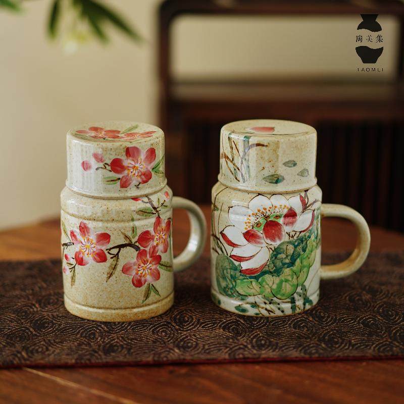 陶美集手绘花卉小暖壶马克杯