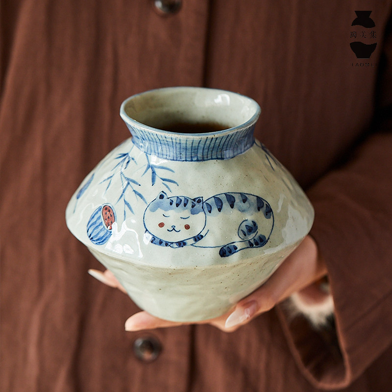 山谷 手绘陶瓷花瓶客厅电视柜装饰摆件干插花花器青花水培陶罐小,家居饰品,花瓶,淘宝优惠券,粉丝福利购,淘宝优惠卷