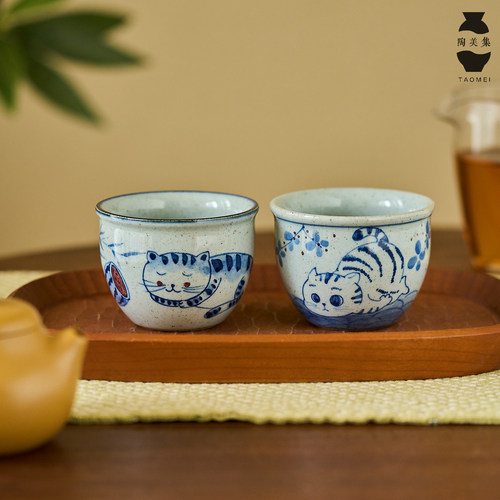 可爱猫咪釉下彩中古风茶杯