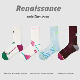 Renaissance专用羽毛球袜子跑步运动袜女士马拉松篮球健身中筒袜