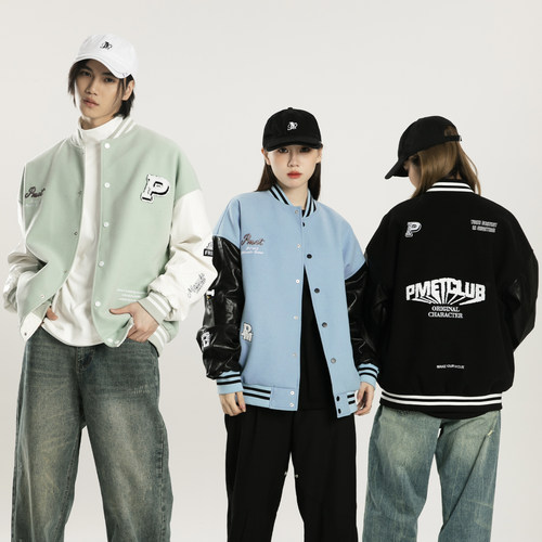 PMET宽松字母毛巾绣棒球服