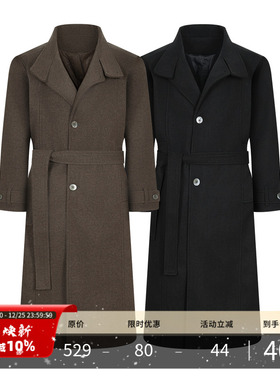 PMET 多形态翻领毛呢大衣 配腰带夹棉秋冬毛呢长款立领风衣外套