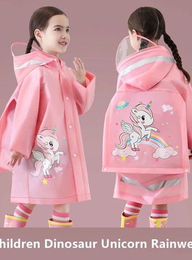 Cute Kids Raincoat Wateproof Children Dinosaur Unicorn Rain