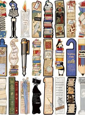 30PCS Vintage Reading Theme Bookmark Posters Cartoon Laptop