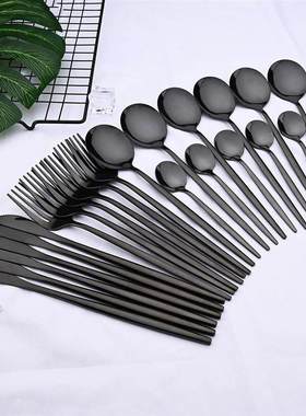 24pcs Black Western Dinnerware Set Stainless Steel Cutlery S