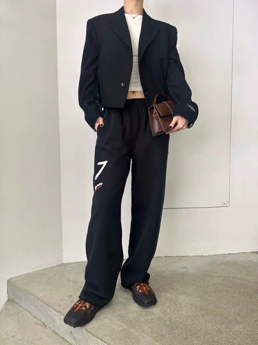 Prototypes travis scott同款数字7标语印花宽松长裤运动直筒卫裤