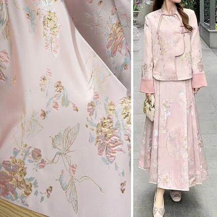 新中式面料织金仿宋锦汉服金丝蝴蝶服装布料马甲上衣暗纹提花唐装
