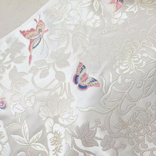 布料色织金丝彩色蝴蝶提花面料旗袍马面裙上衣童装 跨境新款 新中式