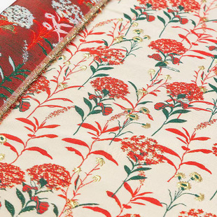 蒲公英刺绣新中式布料包花布料马卡龙提花面料高定复古风旗袍上衣